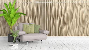 Modern parlak iç. 3D render