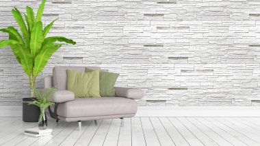 Modern parlak iç. 3D render