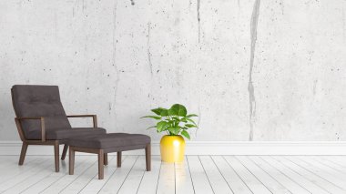 Modern parlak iç. 3D render