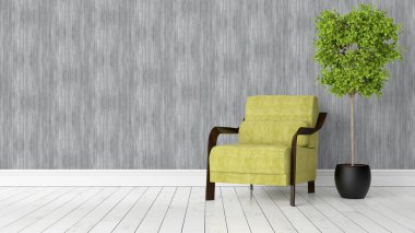 Modern parlak iç. 3D render