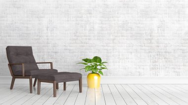 Modern parlak iç. 3D render