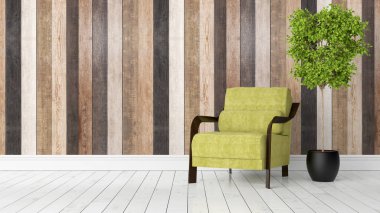 Modern parlak iç. 3D render