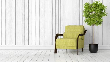 Modern parlak iç. 3D render