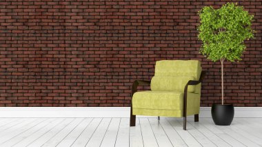 Modern parlak iç. 3D render