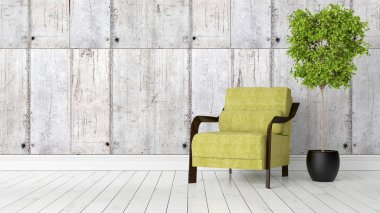 Modern parlak iç. 3D render