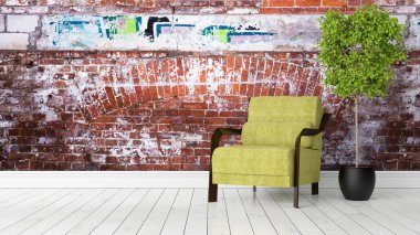 Modern parlak iç. 3D render