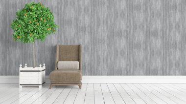 Modern parlak iç. 3D render