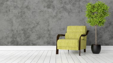 Modern parlak iç. 3D render