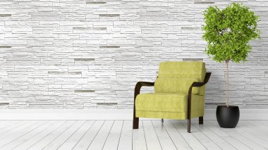 Modern parlak iç. 3D render