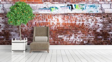 Modern parlak iç. 3D render