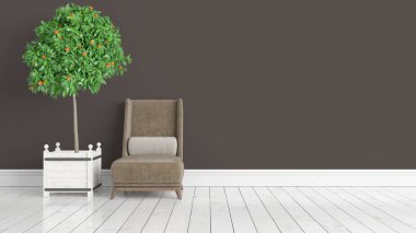 Modern parlak iç. 3D render