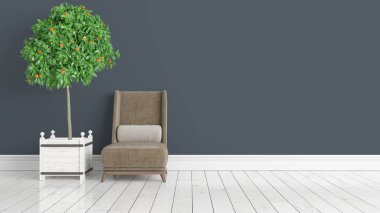 Modern parlak iç. 3D render