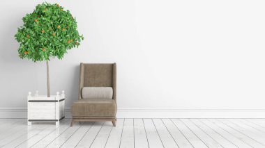 Modern parlak iç. 3D render