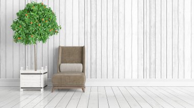 Modern parlak iç. 3D render