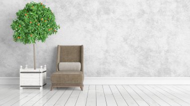 Modern parlak iç. 3D render