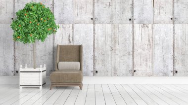 Modern parlak iç. 3D render