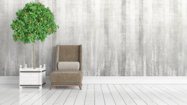 Modern parlak iç. 3D render