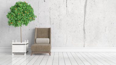 Modern parlak iç. 3D render