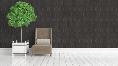 Modern parlak iç. 3D render