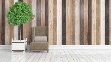 Modern parlak iç. 3D render