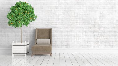 Modern parlak iç. 3D render