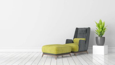 Modern parlak iç. 3D render