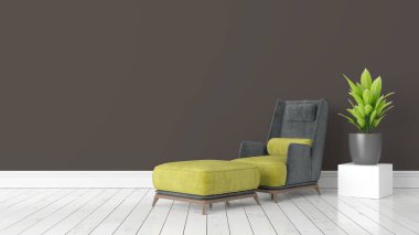 Modern parlak iç. 3D render