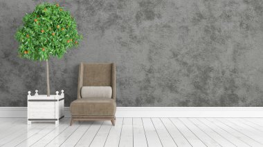 Modern parlak iç. 3D render