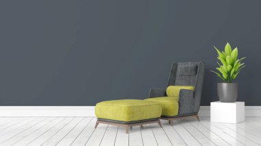 Modern parlak iç. 3D render