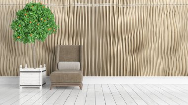 Modern parlak iç. 3D render