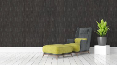 Modern parlak iç. 3D render