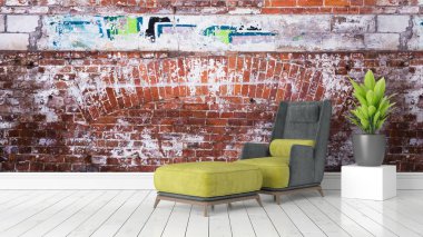 Modern parlak iç. 3D render