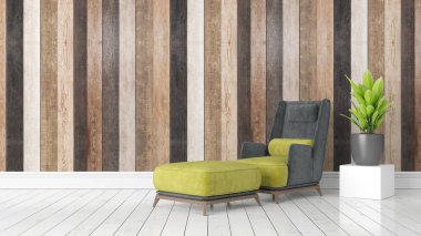 Modern parlak iç. 3D render