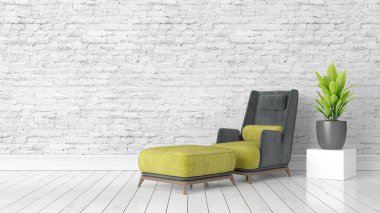 Modern parlak iç. 3D render