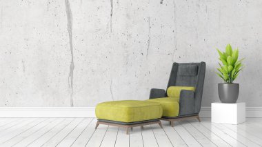 Modern parlak iç. 3D render