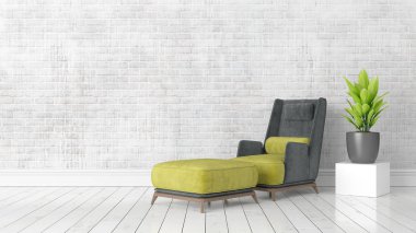 Modern parlak iç. 3D render