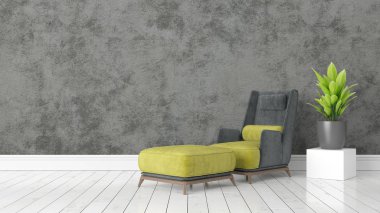 Modern parlak iç. 3D render