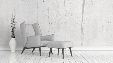 Modern parlak iç. 3D render