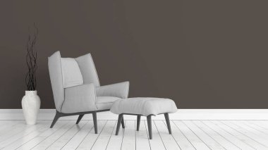 Modern parlak iç. 3D render