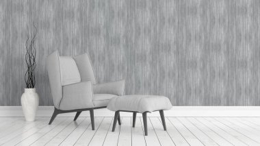 Modern parlak iç. 3D render