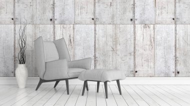 Modern parlak iç. 3D render