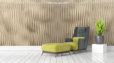 Modern parlak iç. 3D render