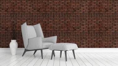 Modern parlak iç. 3D render