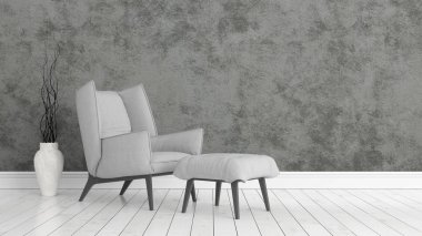 Modern parlak iç. 3D render