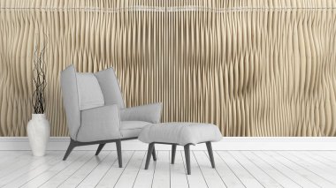 Modern parlak iç. 3D render