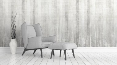 Modern parlak iç. 3D render