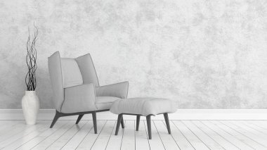 Modern parlak iç. 3D render