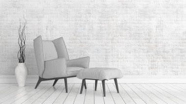 Modern parlak iç. 3D render