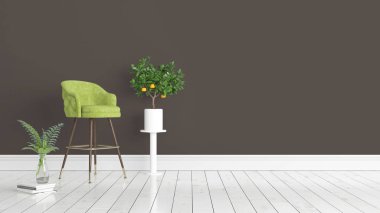 Modern parlak iç. 3D render