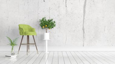 Modern parlak iç. 3D render